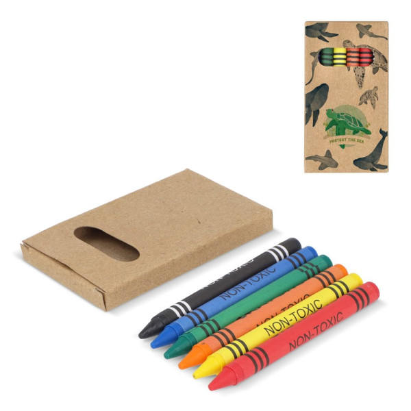 6 stuks kleurkrijtjes in kraftdoos